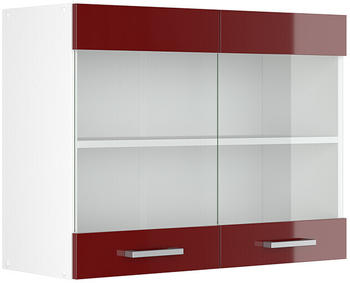 VICCO Glash&auml;ngeschrank R-Line 80 cm Wei&szlig;/Bordeaux-Rot Hochglanz modern