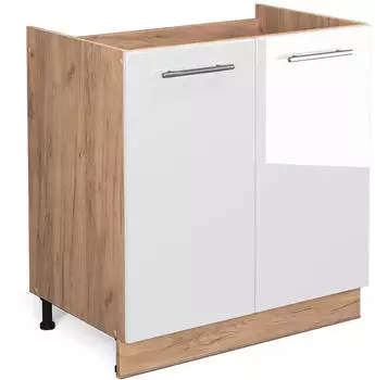 VICCO Spülenunterschrank Fame-Line 80 cm Eiche/Weiß Hochglanz modern