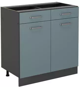 VICCO K&uuml;chenunterschrank R-Line 80 cm ohne Arbeitsplatte Blau-Grau/Anthrazit