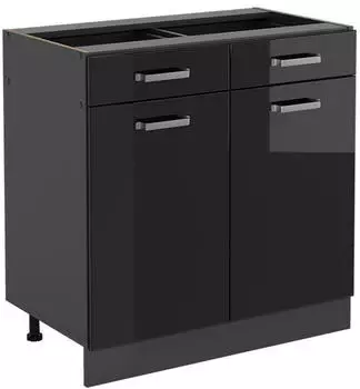 VICCO K&uuml;chenunterschrank R-Line 80 cm ohne Arbeitsplatte Schwarz Hochglanz/Anthrazit