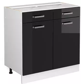 VICCO K&uuml;chenunterschrank R-Line 80 cm ohne Arbeitsplatte Schwarz Hochglanz/Wei&szlig;