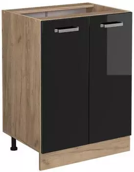 VICCO K&uuml;chenunterschrank R-Line 60 cm ohne Arbeitsplatte Schwarz Hochglanz/Goldkraft Eiche