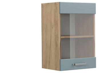 Livinity K&uuml;chenschrank Glas R-Line, 40 cm, Blau-Grau/Goldkraft Eiche
