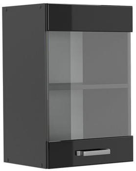 Livinity K&uuml;chenschrank Glas R-Line, 40 cm, Schwarz Hochglanz/Anthrazit