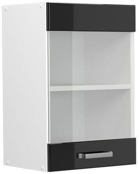 Livinity K&uuml;chenschrank Glas R-Line, 40 cm, Schwarz Hochglanz/Wei&szlig;