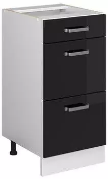 Livinity K&uuml;chenunterschrank R-Line, 40 cm mit Schubladen, ohne Arbeitsplatte, Schwarz Hochglanz/Wei&szlig;