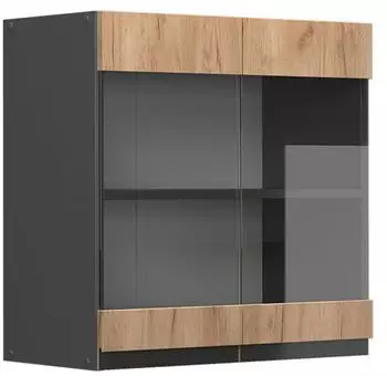 Livinity K&uuml;chenschrank Glas R-Line, 60 cm J-Shape, Goldkraft Eiche/Anthrazit