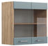 Livinity Küchenschrank Glas R-Line, 60 cm, Blau-Grau/Goldkraft Eiche
