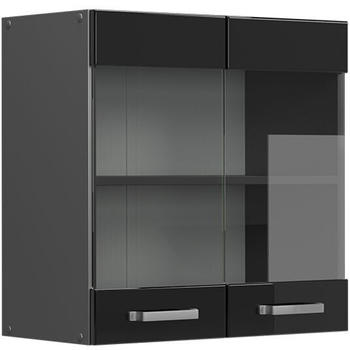 Livinity K&uuml;chenschrank Glas R-Line, 60 cm, Schwarz Hochglanz/Anthrazit