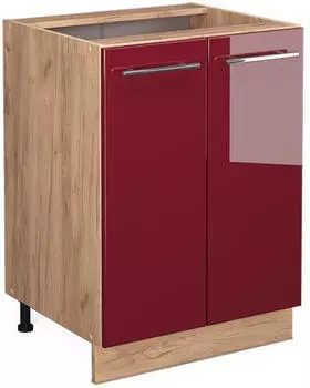 Livinity K&uuml;chenunterschrank Fame-Line, 60 cm ohne Arbeitsplatte, Bordeaux Hochglanz/Goldkraft Eiche