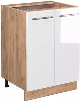 Livinity K&uuml;chenunterschrank Fame-Line, 60 cm ohne Arbeitsplatte, Wei&szlig; Hochglanz/Goldkraft Eiche