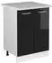 Livinity Küchenunterschrank R-Line, 60 cm mit Arbeitsplatte, Schwarz Hochglanz/Weiß