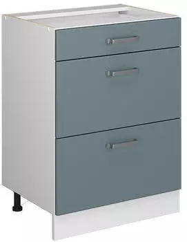 Livinity K&uuml;chenunterschrank R-Line, 60 cm mit Schubladen, ohne Arbeitsplatte, Blau-Grau/Wei&szlig;