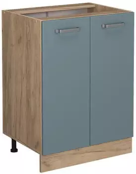 Livinity K&uuml;chenunterschrank R-Line, 60 cm ohne Arbeitsplatte, Blau-Grau/Goldkraft Eiche