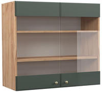 Vicco - K&uuml;chenglasschrank Fame-line, Gr&uuml;n-gold Landhaus, 80 Cm