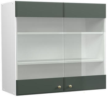 Livinity K&uuml;chenschrank Glas Fame-Line, 80 cm, Gr&uuml;n-Gold Landhaus/Wei&szlig;