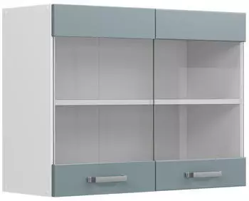 Livinity K&uuml;chenschrank Glas R-Line, 80 cm, Blau-Grau/Wei&szlig;
