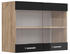 Livinity Küchenschrank Glas R-Line, 80 cm, Schwarz Hochglanz/Goldkraft Eiche