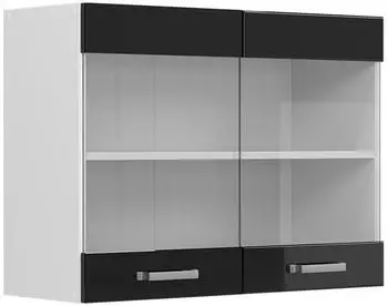 Livinity K&uuml;chenschrank Glas R-Line, 80 cm, Schwarz Hochglanz/Wei&szlig;