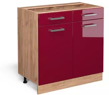 Livinity K&uuml;chenunterschrank R-Line, 80 cm ohne Arbeitsplatte, Bordeaux Hochglanz/Goldkraft Eiche