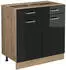 Livinity Küchenunterschrank R-Line, 80 cm ohne Arbeitsplatte, Schwarz Hochglanz/Goldkraft Eiche