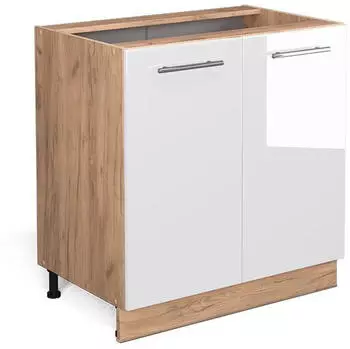 Livinity Sp&uuml;lenunterschrank Fame-Line, 80 cm mit Regal, ohne Arbeitsplatte, Wei&szlig; Hochglanz/Goldkraft Eiche