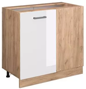Livinity Eckschrank R-Line, 86 cm ohne Arbeitsplatte, Wei&szlig; Hochglanz/Goldkraft Eiche