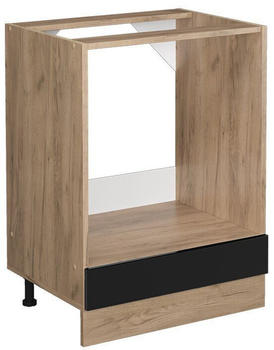 Livinity Herdumbauschrank R-Line, 60 cm ohne Arbeitsplatte, Schwarz Hochglanz/Goldkraft Eiche