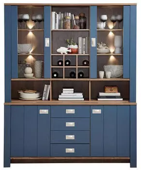 Mid.you Buffet Blau Braun Eiche 4 Schubladen 163x201x45 cm