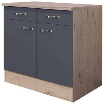 Flex-Well Küchenunterschrank, Eiche San Remo, Dunkelgrau, Metall, 1 Fächer, 2 Schubladen, einzeln stellbar, 80x85x60 cm