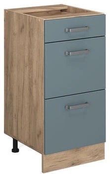 Livinity K&uuml;chenunterschrank R-Line, 40 cm mit Schubladen, ohne Arbeitsplatte, Blau-Grau/Goldkraft Eiche