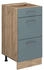 Livinity Küchenunterschrank R-Line, 40 cm mit Schubladen, ohne Arbeitsplatte, Blau-Grau/Goldkraft Eiche
