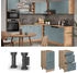Livinity Küchenunterschrank R-Line, 40 cm mit Schubladen, ohne Arbeitsplatte, Blau-Grau/Goldkraft Eiche