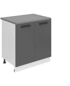 Belini Unterschrank K&uuml;che 80 cm Breite. SD K&uuml;chenunterschrank mit Arbeitsplatte. K&uuml;chenschrank mit 2 T&uuml;ren, Silber matt