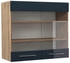 VICCO Küchenglasschrank, Dunkelblau, Eiche Wotan 80x72x34.1 cm (800000873041)