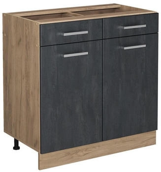VICCO K&uuml;chenunterschrank, Schwarz, Eiche Wotan 80x81.6x46 cm (800000656882)