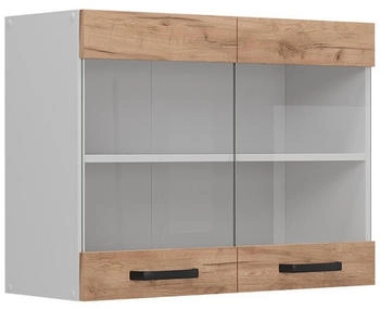 VICCO K&uuml;chenglasschrank, Eiche Wotan, Wei&szlig; 80x60x31 cm (800000873134)