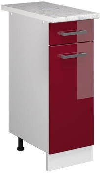 Livinity Küchenunterschrank R-Line, 30 cm mit Arbeitsplatte, Bordeaux Hochglanz/Weiß