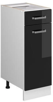 Livinity K&uuml;chenunterschrank R-Line, 30 cm ohne Arbeitsplatte, Schwarz Hochglanz/Wei&szlig;