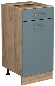 Livinity K&uuml;chenunterschrank R-Line, 40 cm ohne Arbeitsplatte, Blau-Grau/Goldkraft Eiche