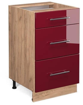 Livinity K&uuml;chenunterschrank Fame-Line, 50 cm ohne Arbeitsplatte, Bordeaux Hochglanz/Goldkraft Eiche