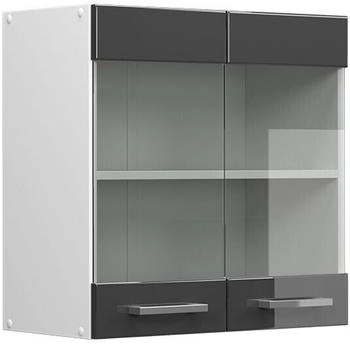 Livinity K&uuml;chenschrank Glas R-Line, 60 cm, Anthrazit Hochglanz/Wei&szlig;
