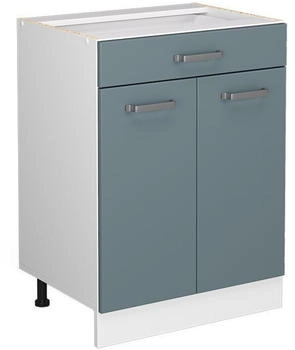 Livinity K&uuml;chenunterschrank R-Line, 60 cm mit Schublade, ohne Arbeitsplatte, Blau-Grau/Wei&szlig;