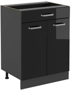 Livinity K&uuml;chenunterschrank R-Line, 60 cm mit Schublade, ohne Arbeitsplatte, Schwarz Hochglanz/Anthrazit