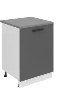 Belini Unterschrank Küche 60 cm Breite. SD Küchenunterschrank mit Arbeitsplatte. Küchenschrank mit 1 Tür, Silber matt