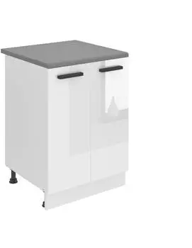 Belini Unterschrank Küche 60 cm Breite. SD2 Küchenunterschrank mit Arbeitsplatte. Küchenschrank mit 2 Türen, Weiß Hochglanz