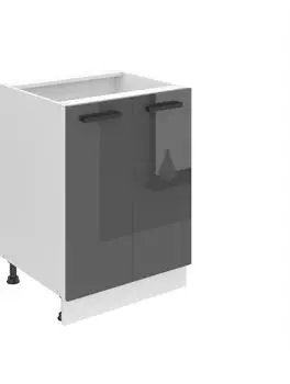 Belini Unterschrank Küche 60 cm Breite. SD2 Küchenunterschrank ohne Arbeitsplatte. Küchenschrank mit 2 Türen, Silber Hochglanz