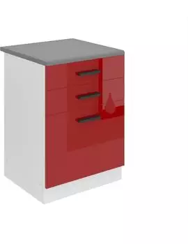 Belini Unterschrank Küche 60 cm Breite. SDSZ Küchenunterschrank mit Arbeitsplatte. Küchenschrank mit Schubladen, Rot Hochglanz