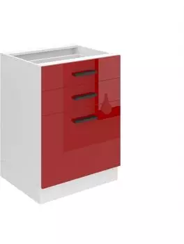 Belini Unterschrank K&uuml;che 60 cm Breite. SDSZ K&uuml;chenunterschrank ohne Arbeitsplatte. K&uuml;chenschrank mit Schubladen, Rot Hochglanz