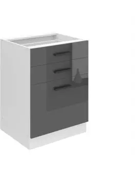 Belini Unterschrank K&uuml;che 60 cm Breite. SDSZ K&uuml;chenunterschrank ohne Arbeitsplatte. K&uuml;chenschrank mit Schubladen, Silber Hochglanz